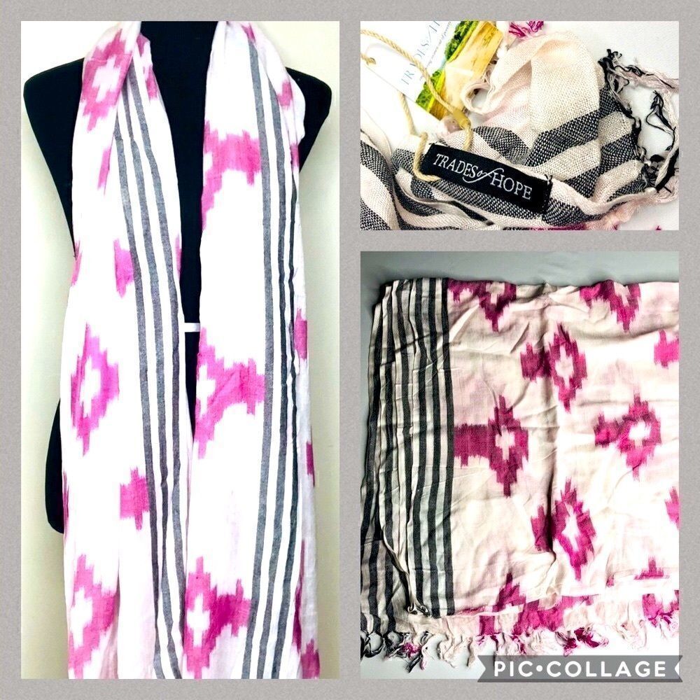 Trades of Hope Destination Wrap Scarf – Pink Ikat Shawl